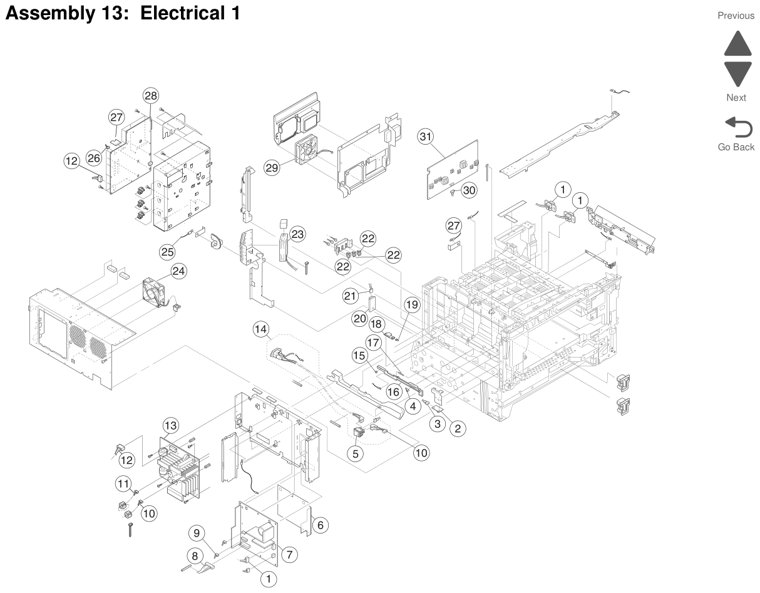 Assembly 14: Electrical 2 parts diagram - Lexmark X925 Parts
