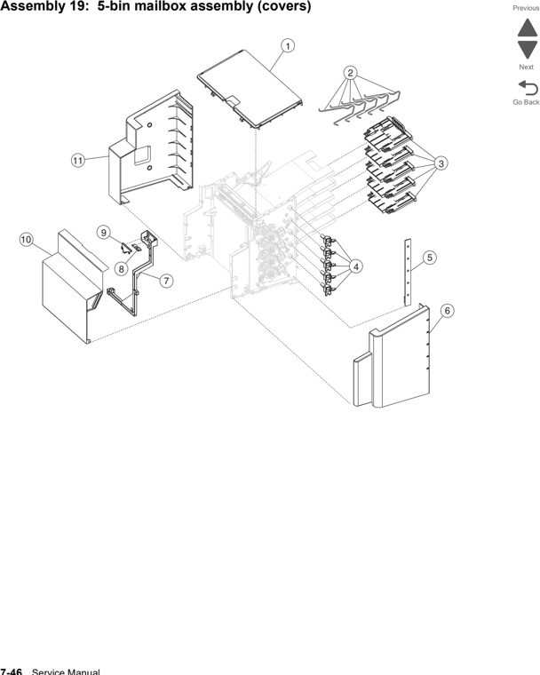 Assembly 19: 5-bin mailbox assembly (covers) parts diagram - Lexmark x792 xs792 x795 xs795 x796 xs796-Parts