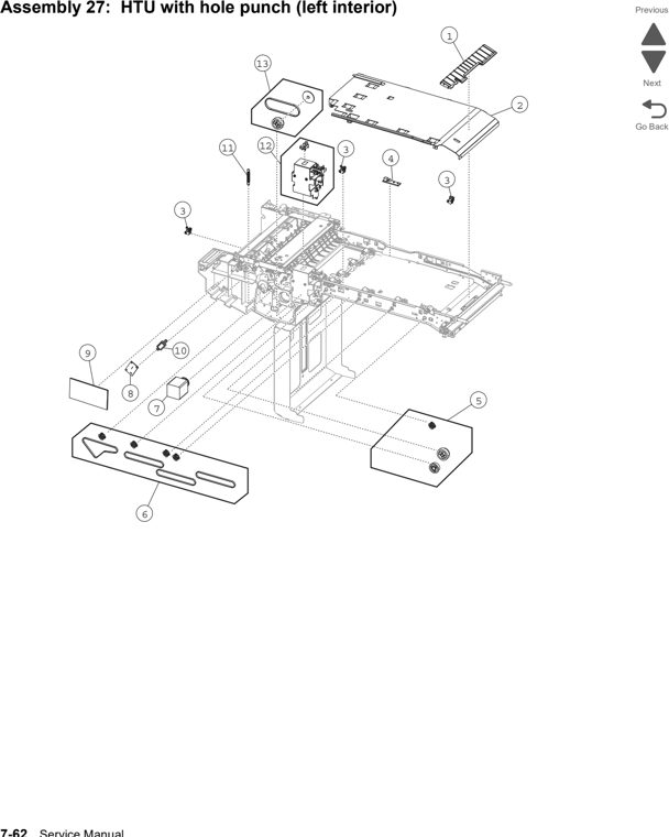 Assembly 27: HTU with hole punch (left interior) parts diagram - Lexmark x792 xs792 x795 xs795 x796 xs796-Parts