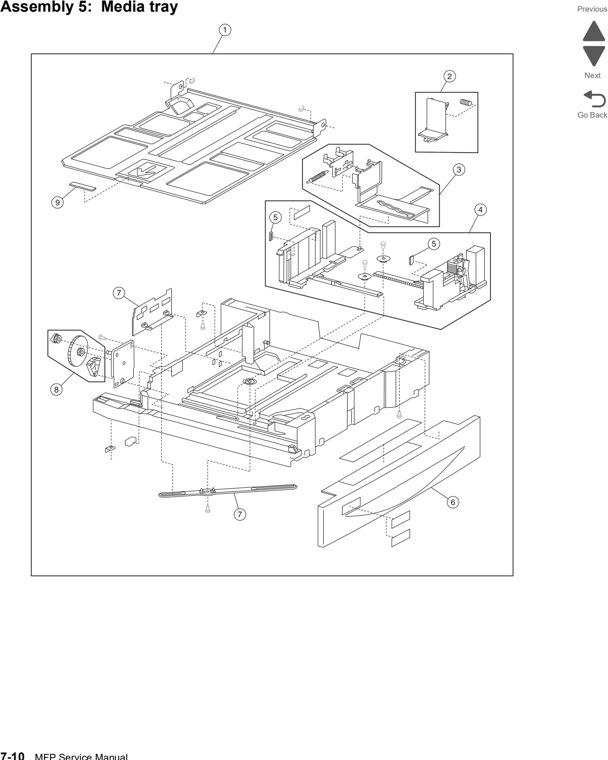 Assembly 5: Media tray parts diagram - Lexmark X860de, X862de, and X864de Parts