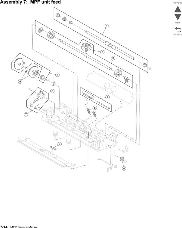 Assembly 7: MPF unit feed parts diagram - Lexmark X860de, X862de, and X864de Parts