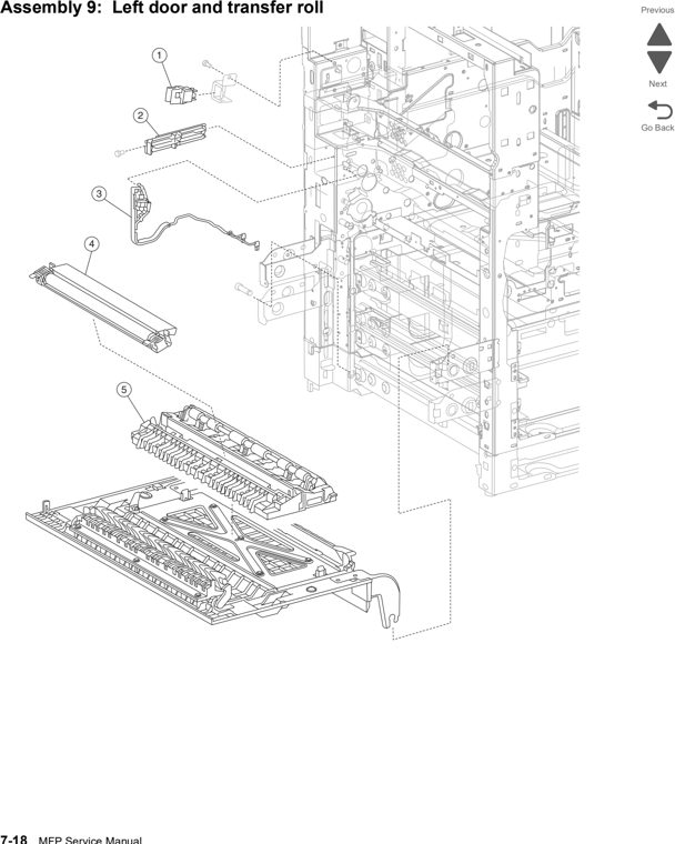 Assembly 9: Left door and transfer roll parts diagram - Lexmark X860de, X862de, and X864de Parts
