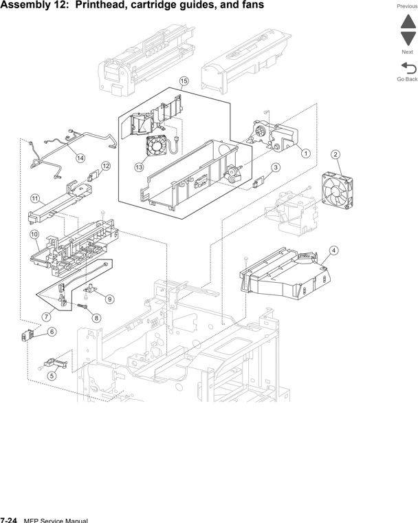 Assembly 12: Printhead, cartridge guides, and fans parts diagram - Lexmark X860de, X862de, and X864de Parts