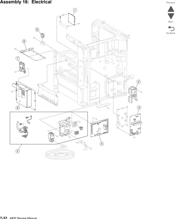 Assembly 16: Electrical parts diagram - Lexmark X860de, X862de, and X864de Parts