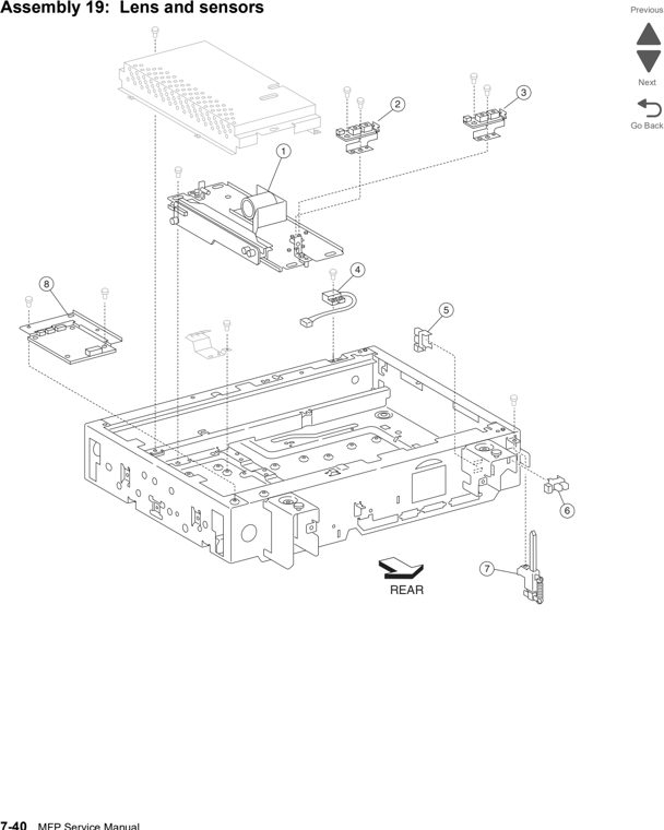 Assembly 19: Lens and sensors parts diagram - Lexmark X860de, X862de, and X864de Parts