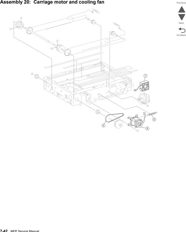 Assembly 20: Carriage motor and cooling fan parts diagram - Lexmark X860de, X862de, and X864de Parts