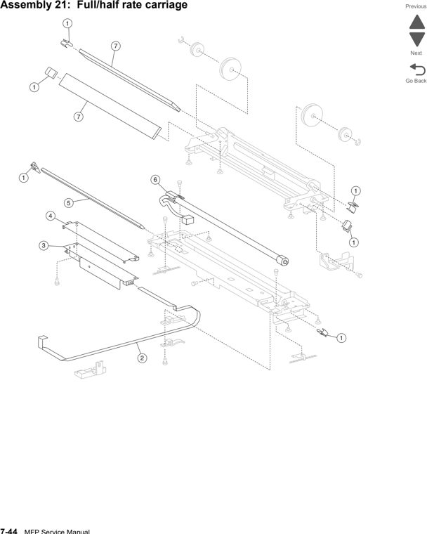 Assembly 21: Full/half rate carriage parts diagram - Lexmark X860de, X862de, and X864de Parts