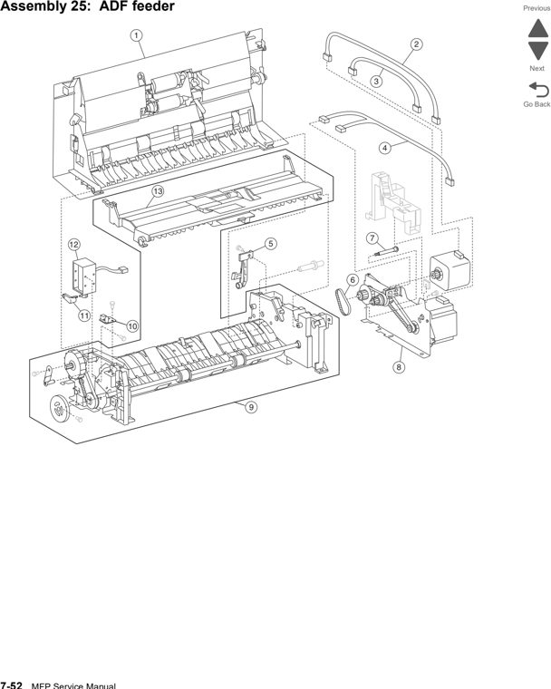Assembly 25: ADF feeder parts diagram - Lexmark X860de, X862de, and X864de Parts