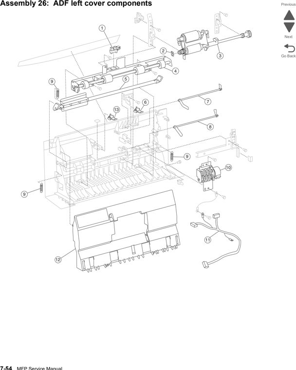 Assembly 26: ADF left cover components parts diagram - Lexmark X860de, X862de, and X864de Parts