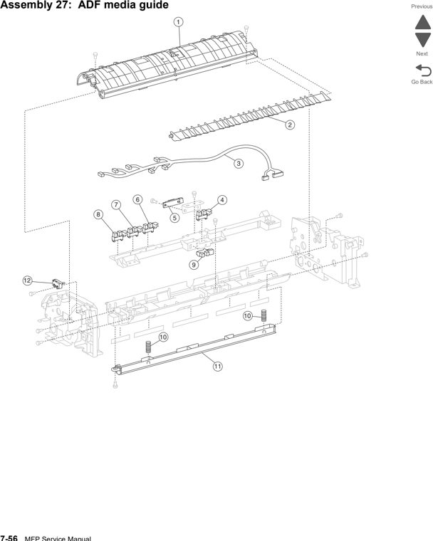 Assembly 27: ADF media guide parts diagram - Lexmark X860de, X862de, and X864de Parts