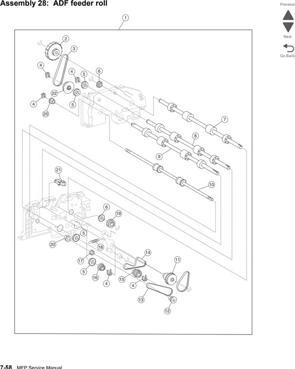 Assembly 28: ADF feeder roll parts diagram - Lexmark X860de, X862de, and X864de Parts