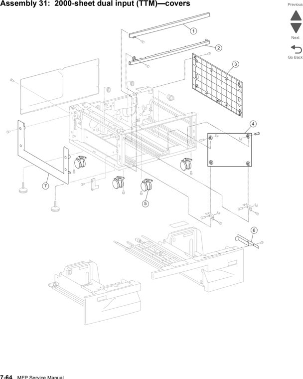 Assembly 31: 2000-sheet dual input (TTM)—covers parts diagram - Lexmark X860de, X862de, and X864de Parts
