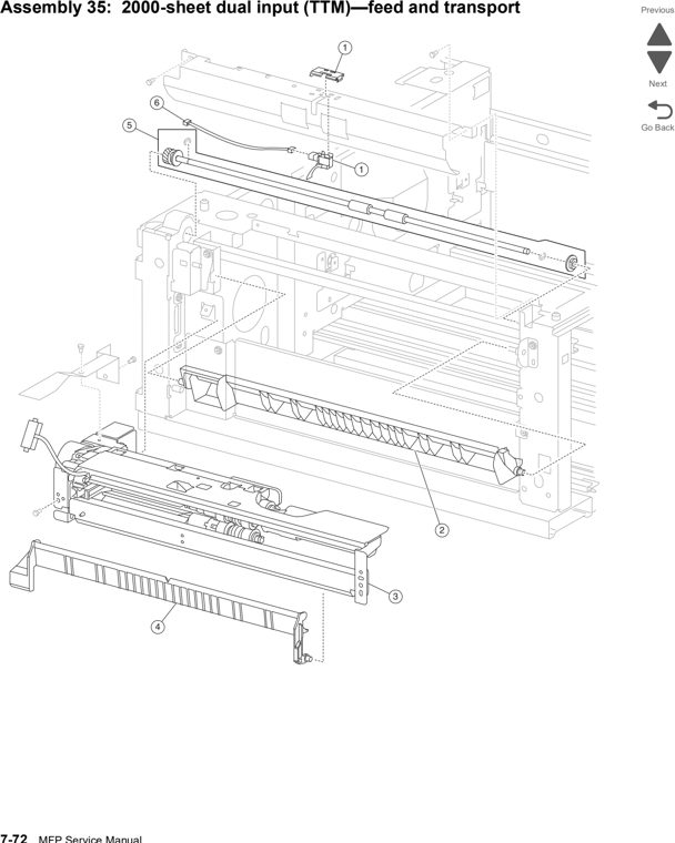 Assembly 35: 2000-sheet dual input (TTM)—feed and transport parts diagram - Lexmark X860de, X862de, and X864de Parts