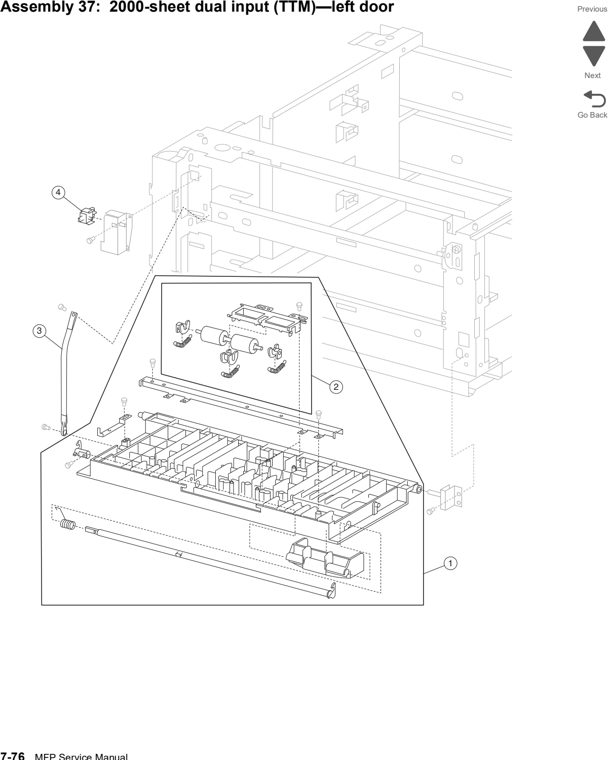 Assembly 37: 2000-sheet dual input (TTM)—left door parts diagram - Lexmark X860de, X862de, and X864de Parts