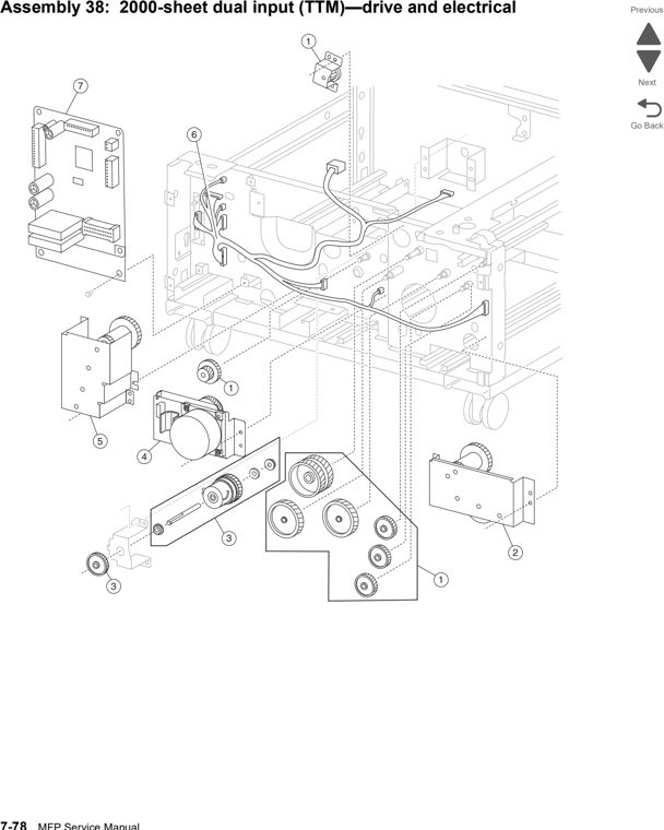 Assembly 38: 2000-sheet dual input (TTM)—drive and electrical parts diagram - Lexmark X860de, X862de, and X864de Parts