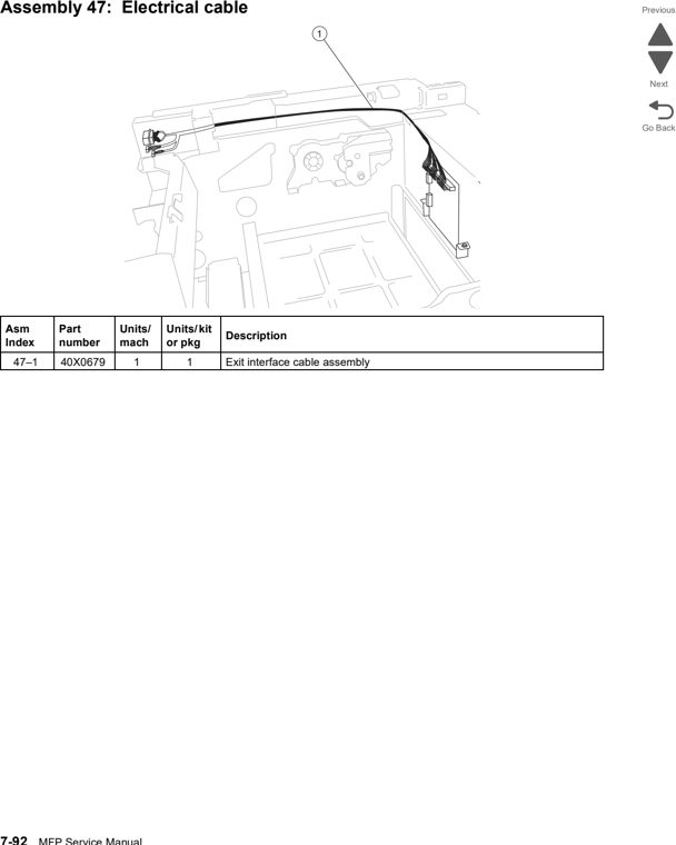 Assembly 47: Electrical cable parts diagram - Lexmark X860de, X862de, and X864de Parts