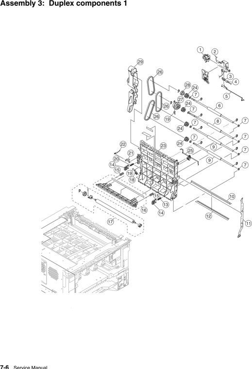 Assembly 3: Duplex components 1t parts diagram - Lexmark C925 Parts