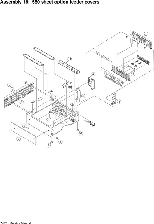 Assembly 16: 550 sheet option feeder covers parts diagram - Lexmark C925 Parts