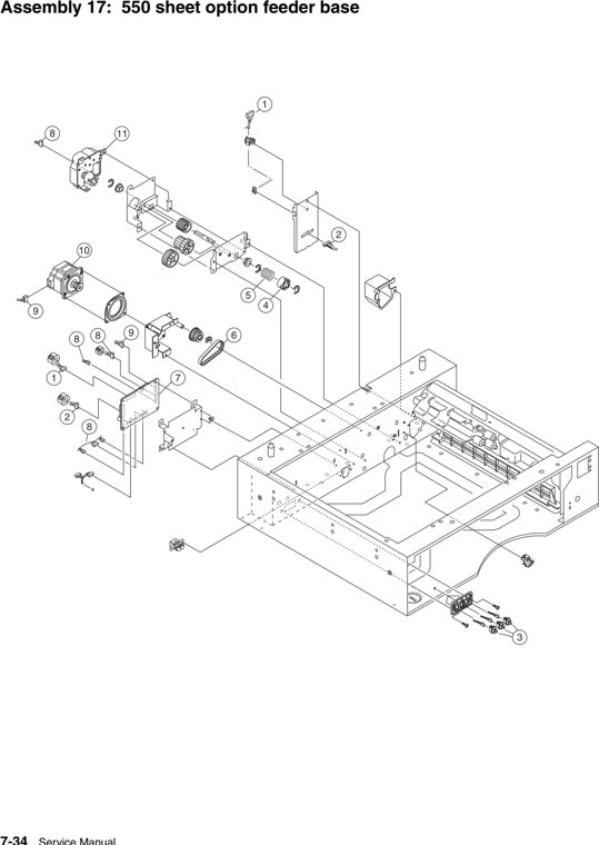 Assembly 17: 550 sheet option feeder base parts diagram - Lexmark C925 Parts
