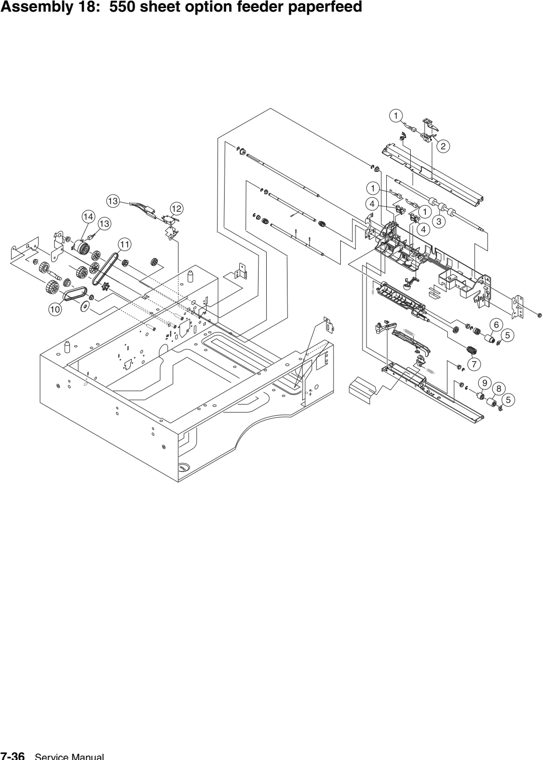 Assembly 18: 550 sheet option feeder paperfeed parts diagram - Lexmark C925 Parts