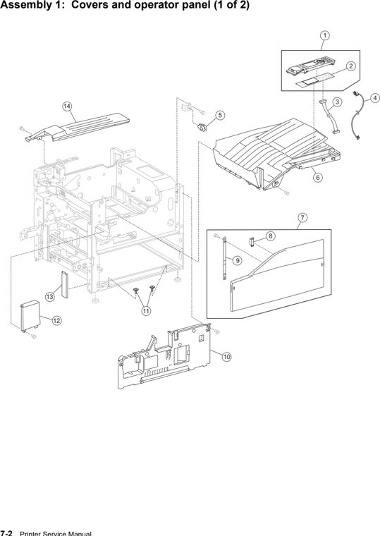 Assembly 1: Covers and operator panel (1 of 2) parts diagram - Lexmark W850 Parts