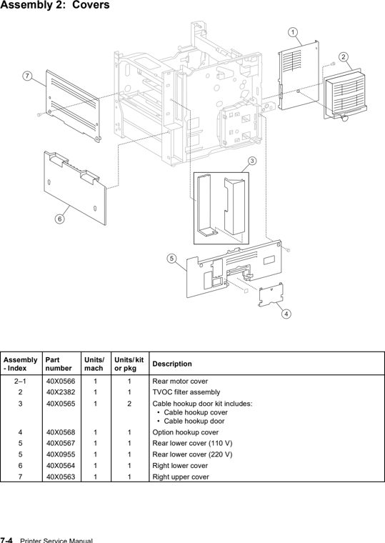 Assembly 2: Covers parts diagram - Lexmark W850 Parts