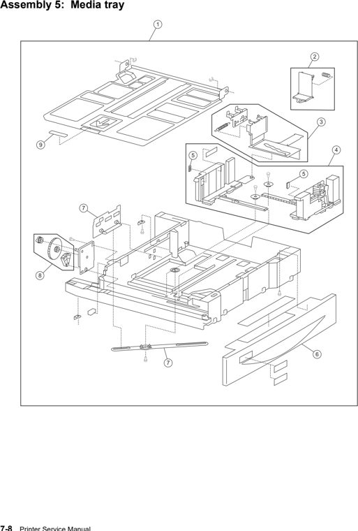 Assembly 5: Media tray parts diagram - Lexmark W850 Parts