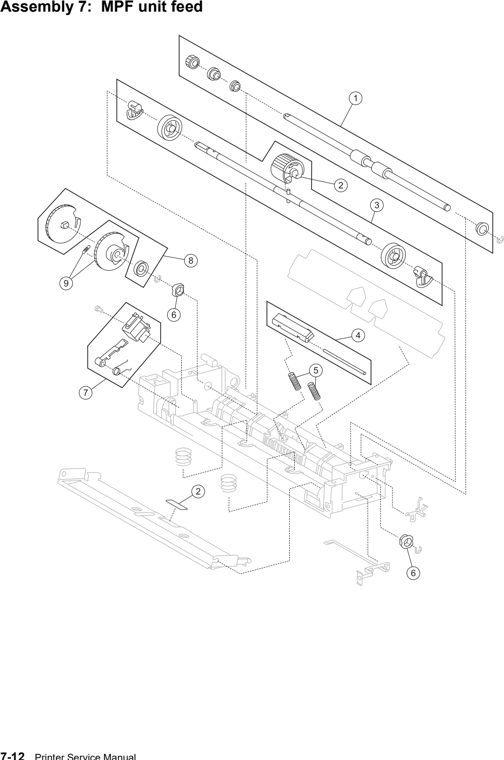 Assembly 7: MPF unit feed parts diagram - Lexmark W850 Parts