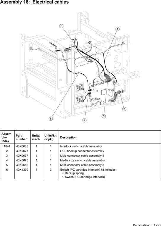 Assembly 18: Electrical cables parts diagram - Lexmark W850 Parts