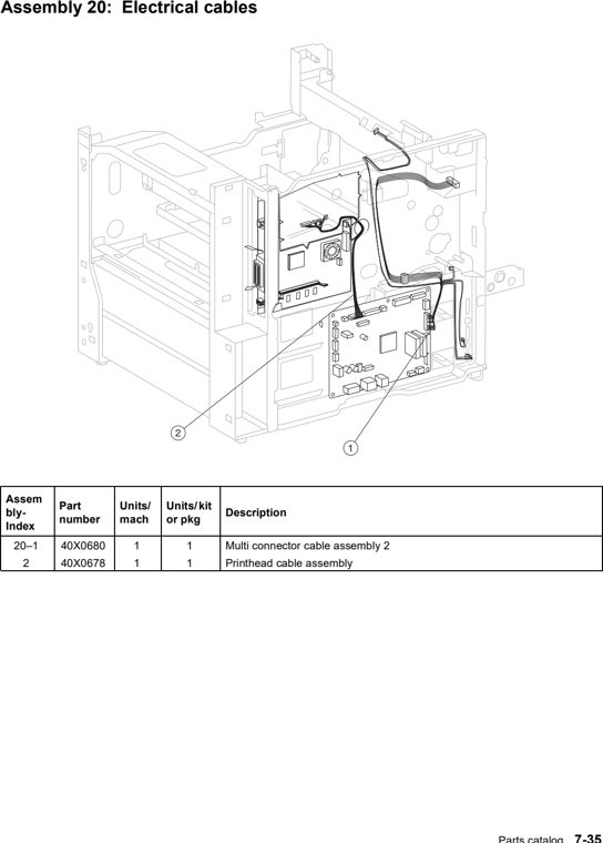 Assembly 20: Electrical cables parts diagram - Lexmark W850 Parts
