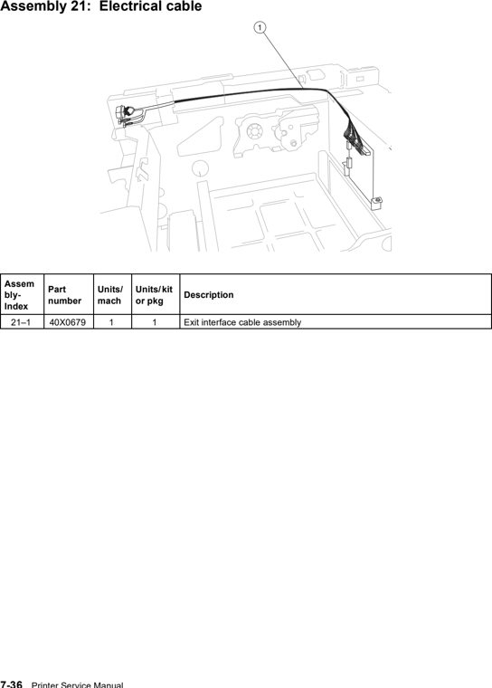 Assembly 21: Electrical cable parts diagram - Lexmark W850 Parts