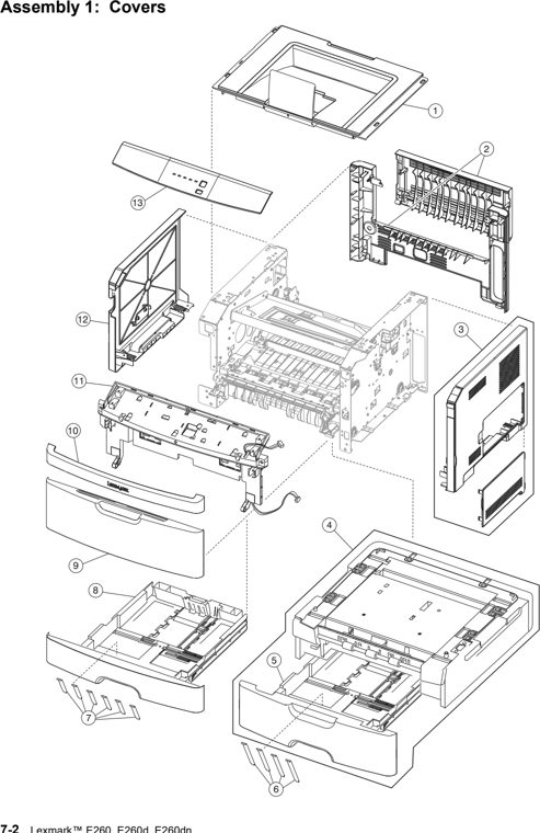 Assembly 1: Covers parts diagram - Lexmark E260 Parts