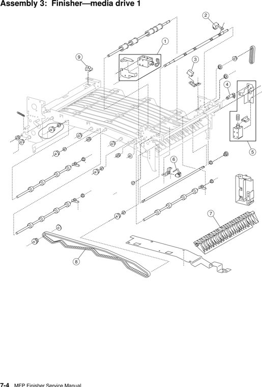 Assembly 3: Finisher–media drive 1 parts diagram - Lexmark C935 X940 X945 Finisher Parts