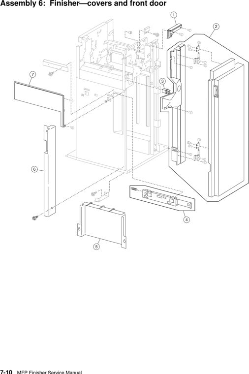 Assembly 6: Finisher–covers and front door parts diagram - Lexmark C935 X940 X945 Finisher Parts