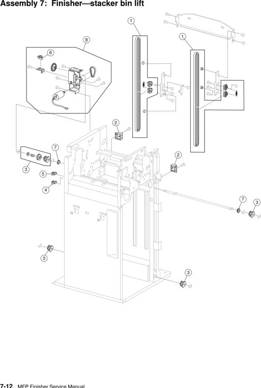 Assembly 7: Finisher–stacker bin lift parts diagram - Lexmark C935 X940 X945 Finisher Parts