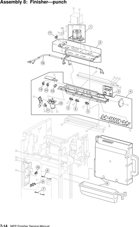 Assembly 8: Finisher–punch parts diagram - Lexmark C935 X940 X945 Finisher Parts