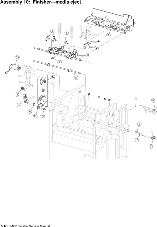 Assembly 10: Finisher–media eject parts diagram - Lexmark C935 X940 X945 Finisher Parts