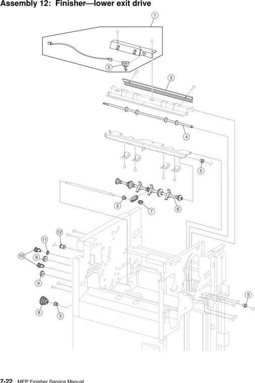Assembly 12: Finisher–lower exit drive parts diagram - Lexmark C935 X940 X945 Finisher Parts