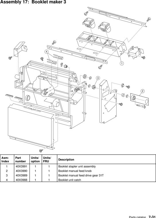 Assembly 17: Booklet maker 3 parts diagram - Lexmark C935 X940 X945 Finisher Parts