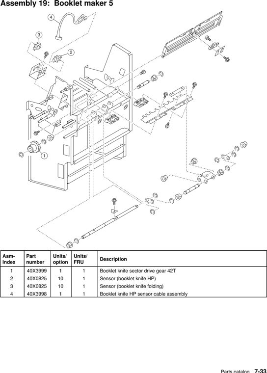 Assembly 19: Booklet maker 5 parts diagram - Lexmark C935 X940 X945 Finisher Parts