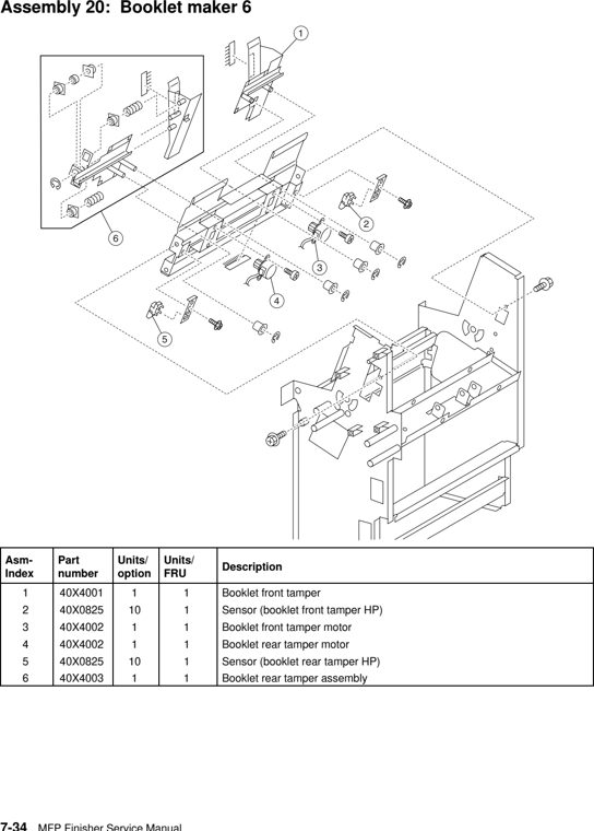 Assembly 20: Booklet maker 6 parts diagram - Lexmark C935 X940 X945 Finisher Parts