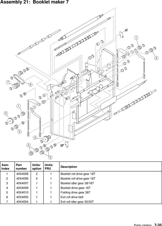 Assembly 21: Booklet maker 7 parts diagram - Lexmark C935 X940 X945 Finisher Parts