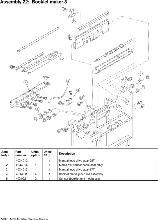 Assembly 22: Booklet maker 8 parts diagram - Lexmark C935 X940 X945 Finisher Parts