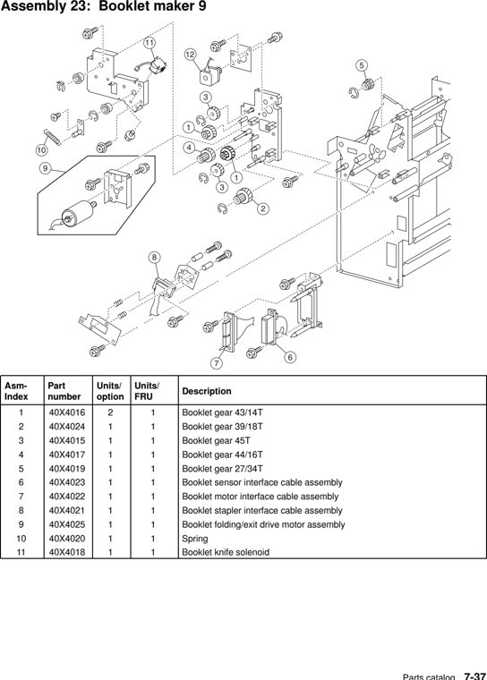 Assembly 23: Booklet maker 9 parts diagram - Lexmark C935 X940 X945 Finisher Parts