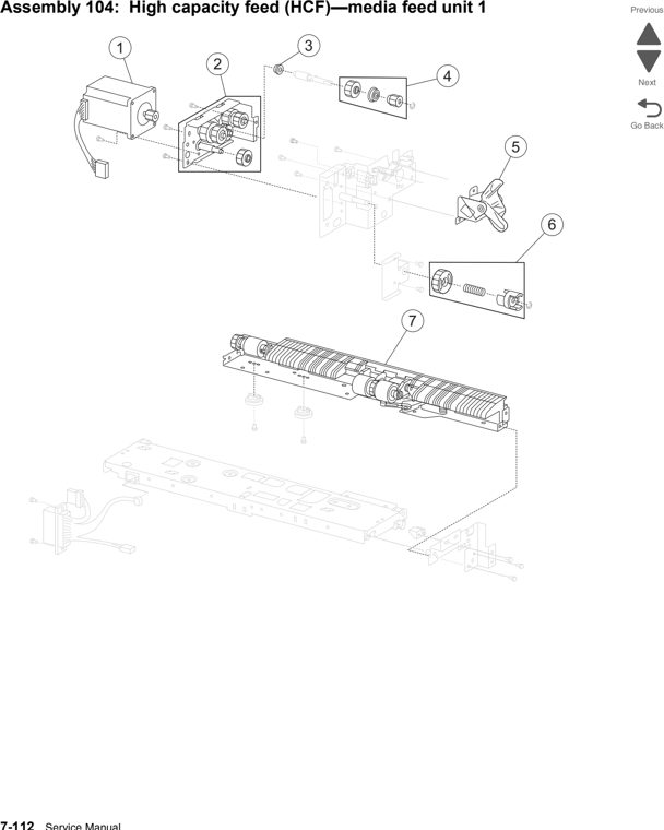 Assembly 104: High capacity feed (HCF)—media feed unit 1 parts diagram - Lexmark X950 X952 X954 Parts