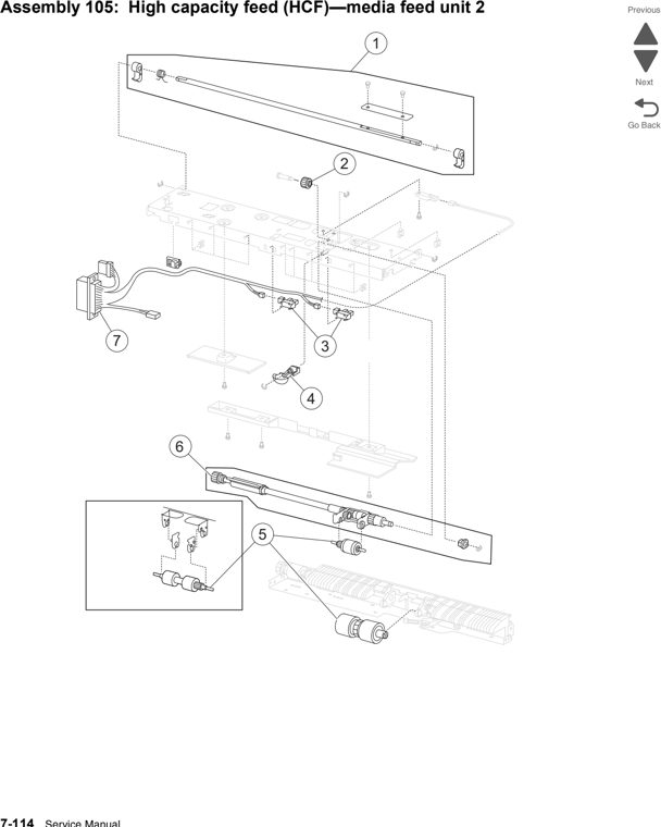 Assembly 105: High capacity feed (HCF)—media feed unit 2 parts diagram - Lexmark X950 X952 X954 Parts