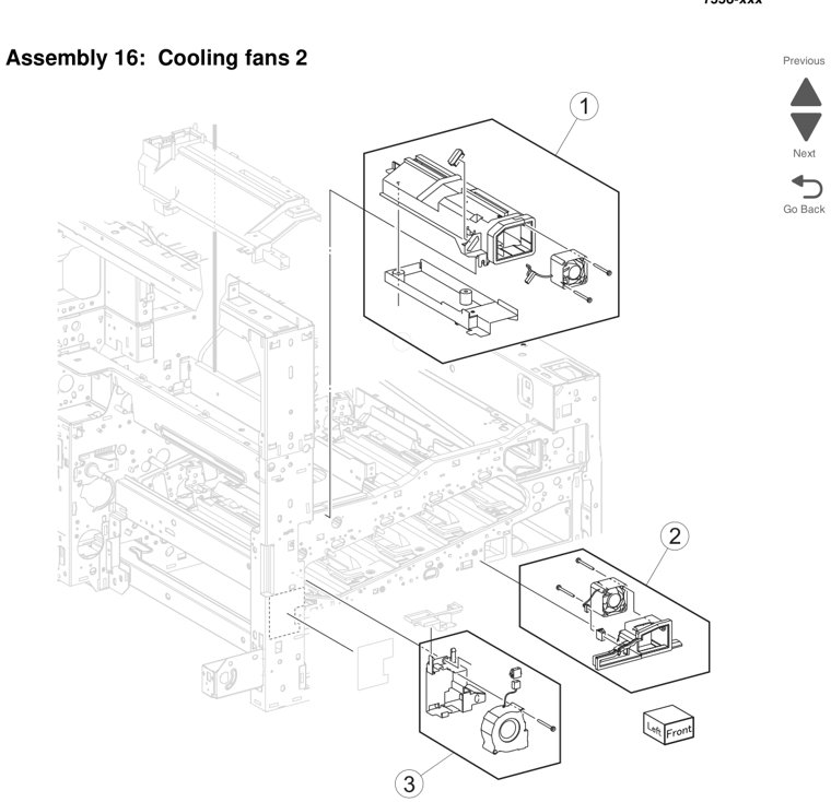 Assembly 16: Cooling fans 2 parts diagram - Lexmark X950 X952 X954 Parts