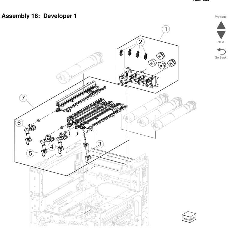 Assembly 18: Developer 1 parts diagram - Lexmark X950 X952 X954 Parts