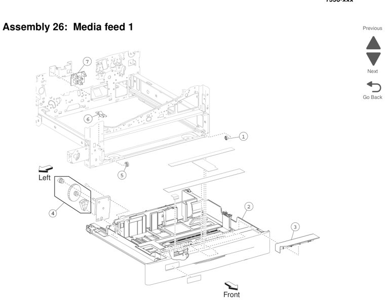 Assembly 26: Media feed 1 parts diagram - Lexmark X950 X952 X954 Parts