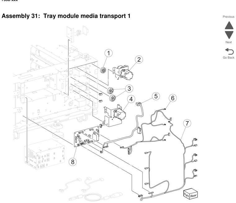 Assembly 31: Tray module media transport 1 parts diagram - Lexmark X950 X952 X954 Parts